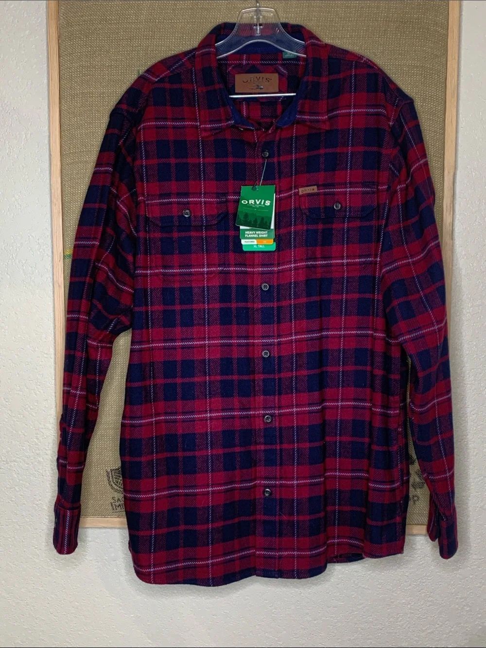 Orvis Red and Navy Plaid Button-Down Shirt